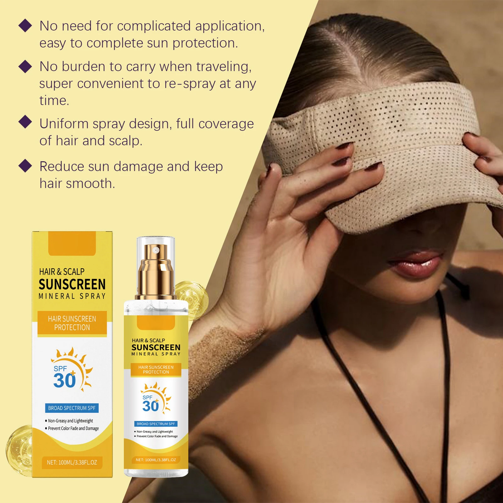 SPF 30 Spray UV para el cabello Spray protector solar refrescante con control de aceite para senderismo, playa, uso al aire libre