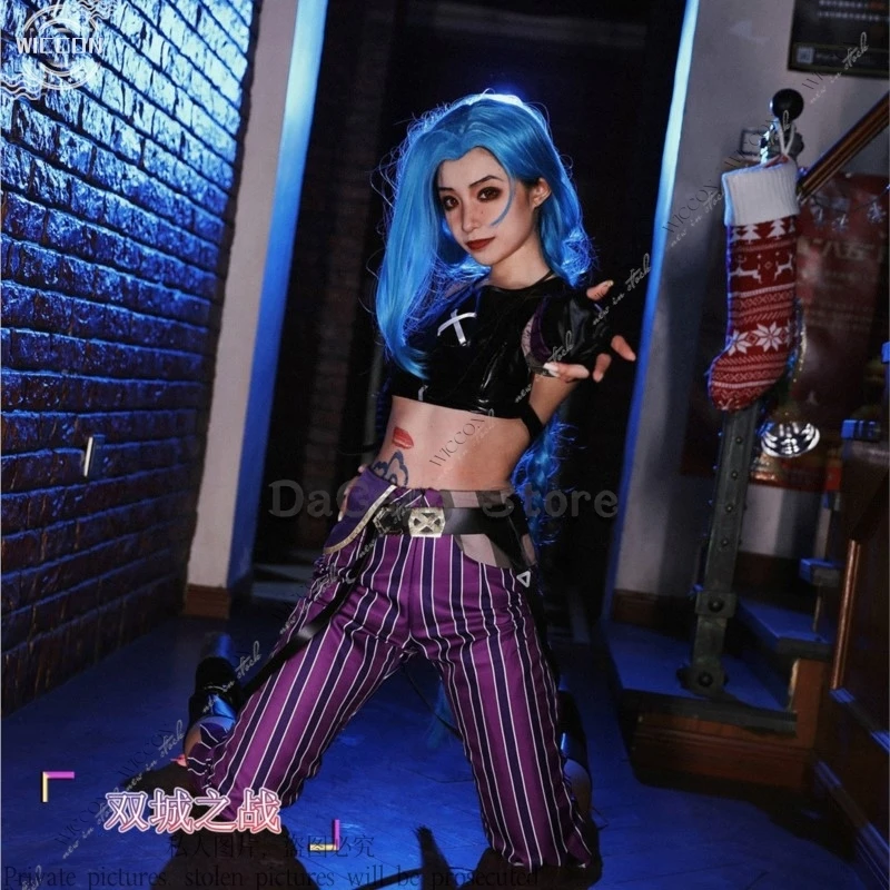 LOL Jinx Cosplay Loose Cannon Wig para Mulheres, Jogo de Anime, Roupa Sexy, Shooter Loli, Festa de Halloween, Fantasia de Carnaval