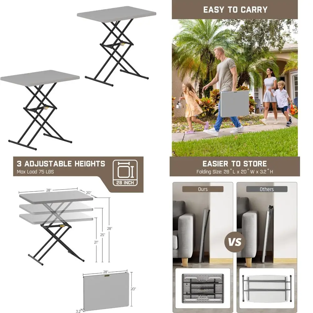 طاولة قابلة للطي محمولة 28 بوصة، تعديل الارتفاع بيد واحدة، 3 مستويات، لا يتطلب تجميع، متعددة الوظائف للاستخدام الشخصي، #1