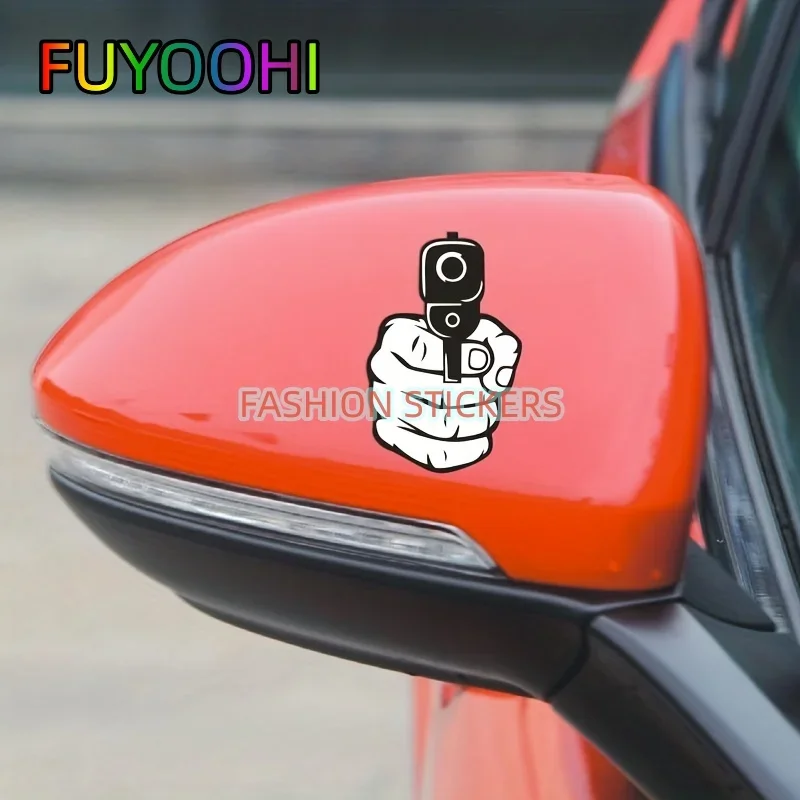 

FUYOOHI Funny Cartoon Finger Pistol Fun Car Sticker Creative Motorcycle Electric Car Fuel Tank Cover Cover Scratch Decal