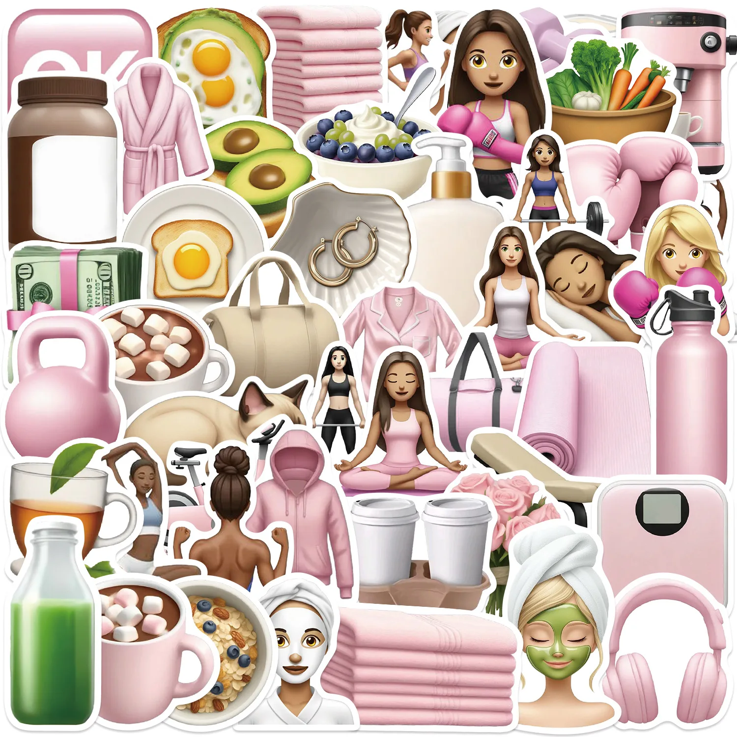 

50Pcs Pink Self Care Stickers Aesthetic Fitness Yoga Skincare Decals for Laptop Water Bottle Phone Case DIY Decor