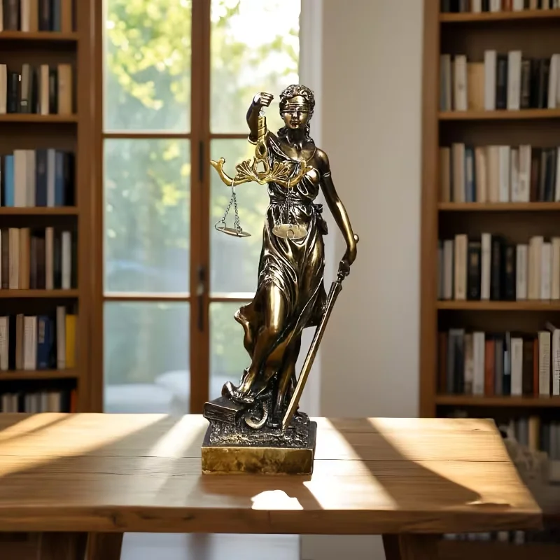Retro round Bottom Statue of Justice Goddess Sculpture for Lawyer Office Decor Home Living Room Creative Desk Ornament Gift