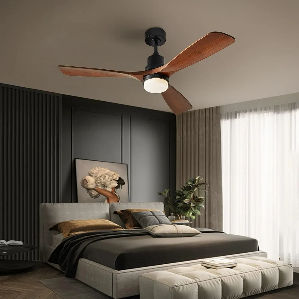 

Ceiling Fans with Lights, 60" Wood Ceiling Fan with Remote Control, 3 Walnut Fan Blades Reversible Quiet DC Motor,Ceilings Fans