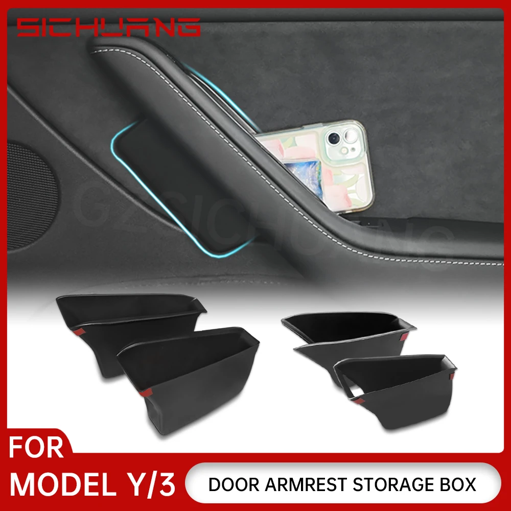 

Car Front Door Handle Storage Box For Tesla Model 3 Model Y Juniper 2025 Inner Door Side Handle Storage Box Interior Accessories
