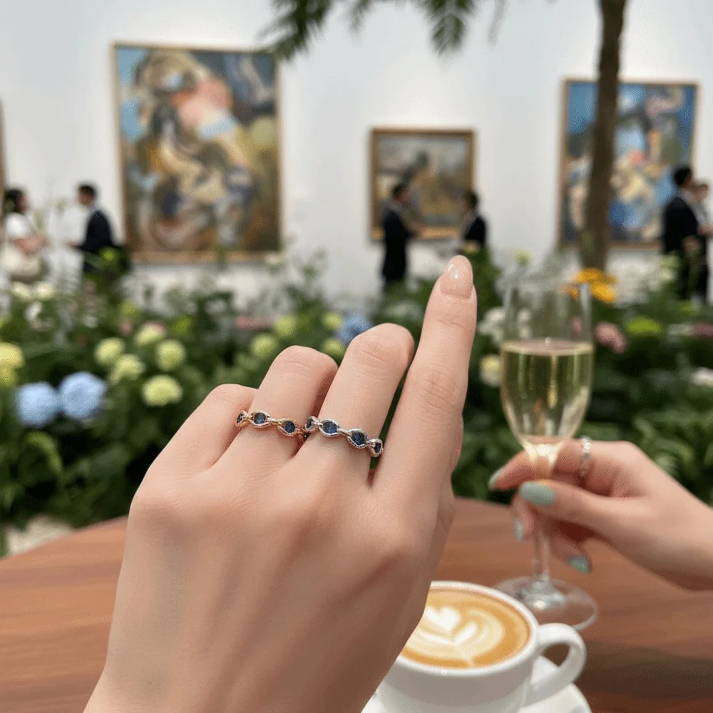 New Sapphire Blue Evil Eye Ring Adjustable Korean Style Open Ring Enhances Good Luck Women's Jewelry for Daily Wear and Prom