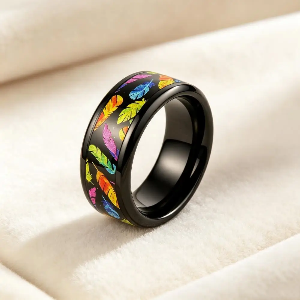Colorful Stainless Steel Rings For Women Men Black Silver Color Female Male Promise Couple Enagement Wedding Bands Party Jewelry