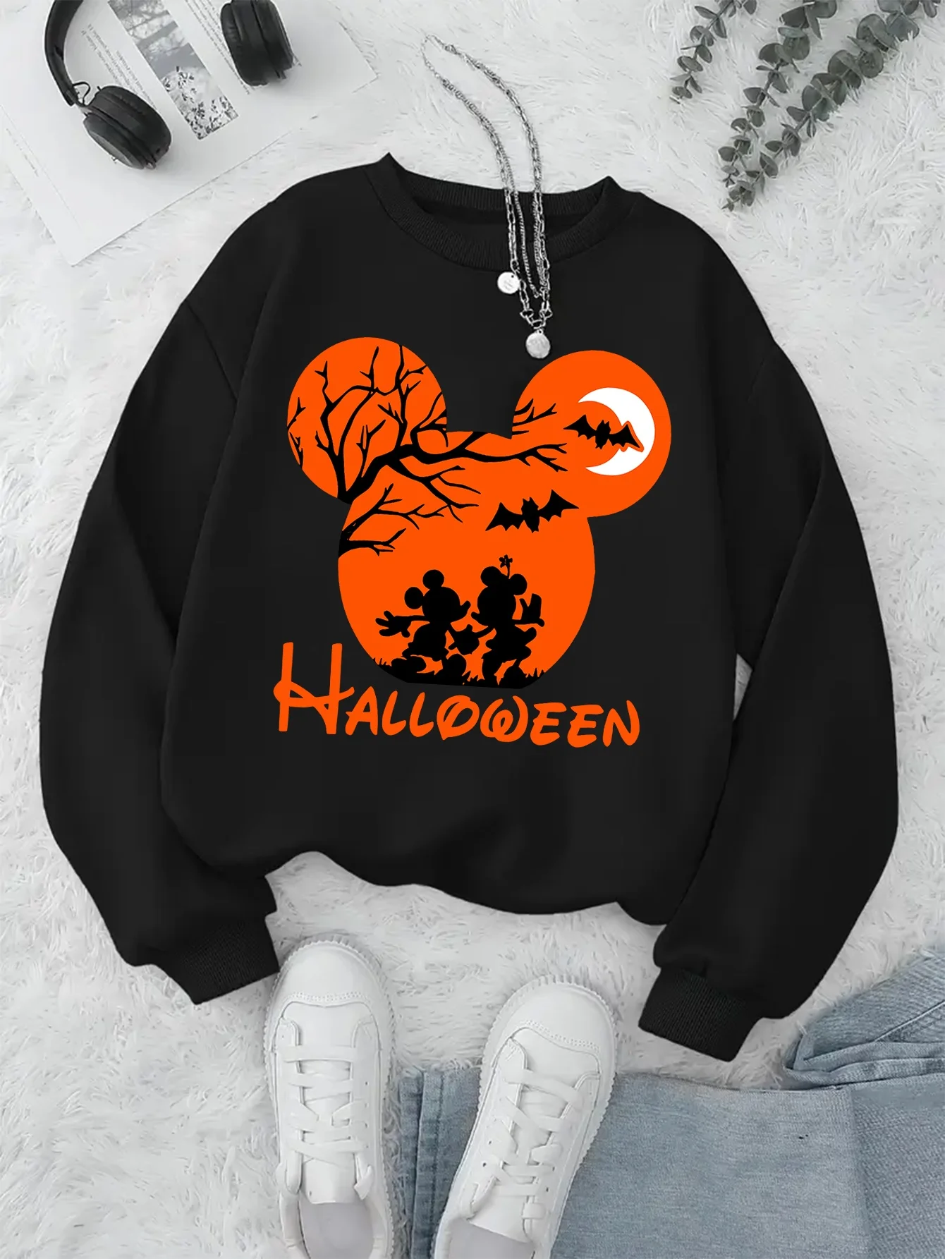 Disney mickey mouse masculino hoodies cabeça de abóbora halloween casal unisex moletom pulôver outono inverno velo oversized