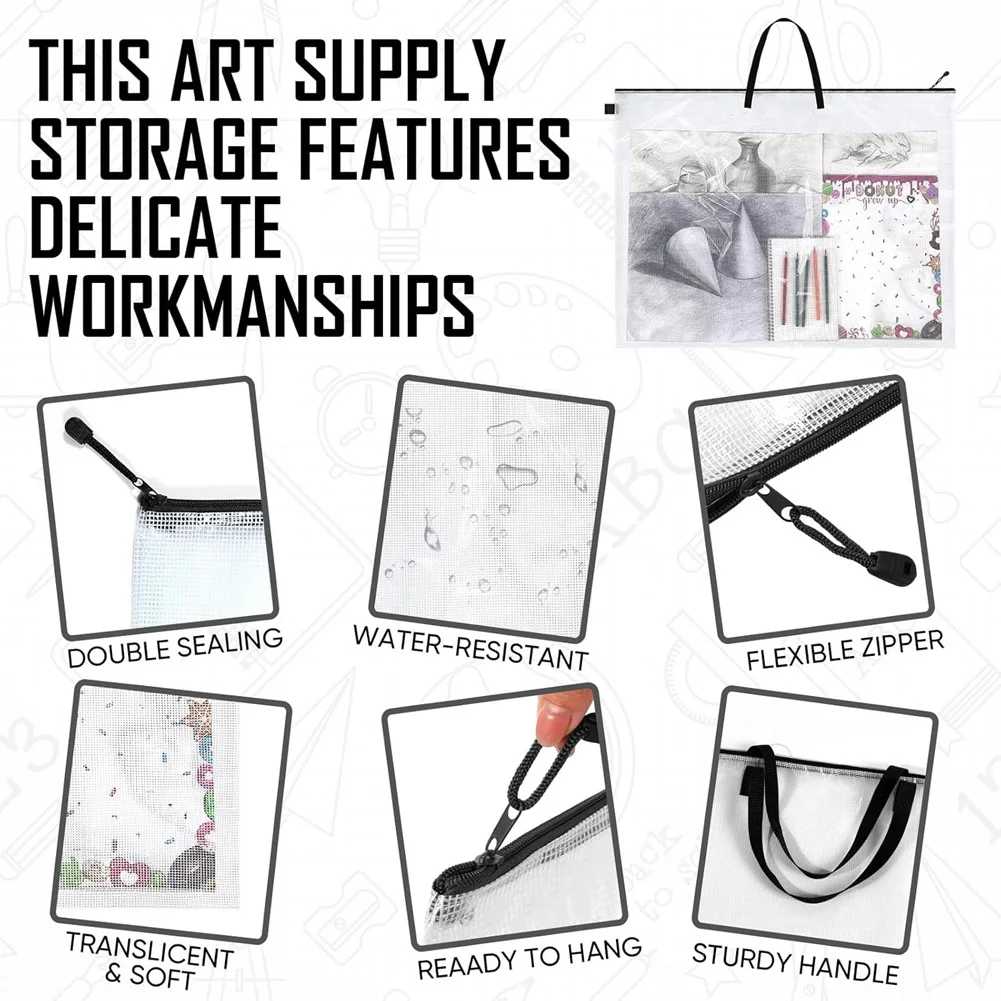 Exquisite Workmanshipp-3 Pack Large Poster Storage Bag Bulletin Board Holder Art PVC Folder With Pocket Transparent Art Portfoli
