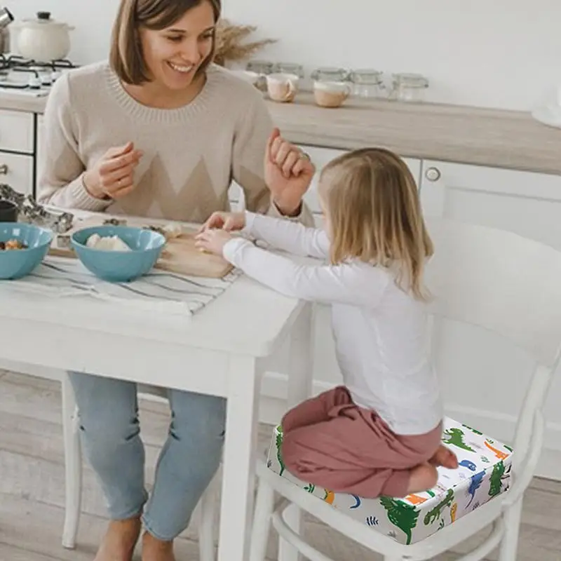 Asiento elevador para mesa de comedor para niños pequeños, cojín de asiento de refuerzo lavable con 2 correas ajustables, silla con hebilla de seguridad