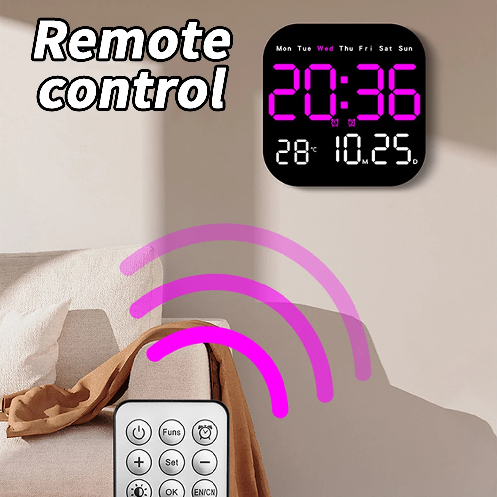 Large LED Display Digital Morden Alarm Clock Automatic Dimming Reckon By Time Wall Clocks With Remote Controller Decorate Clocks