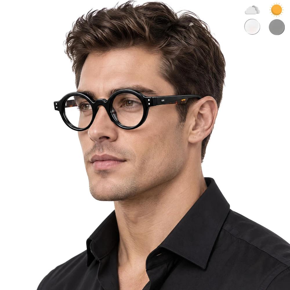 Vintage Round Photochromic Reading Glasses Men Women Fashion Anti-blue Light Presbyopic Glasses Daily Computer Working Glasses