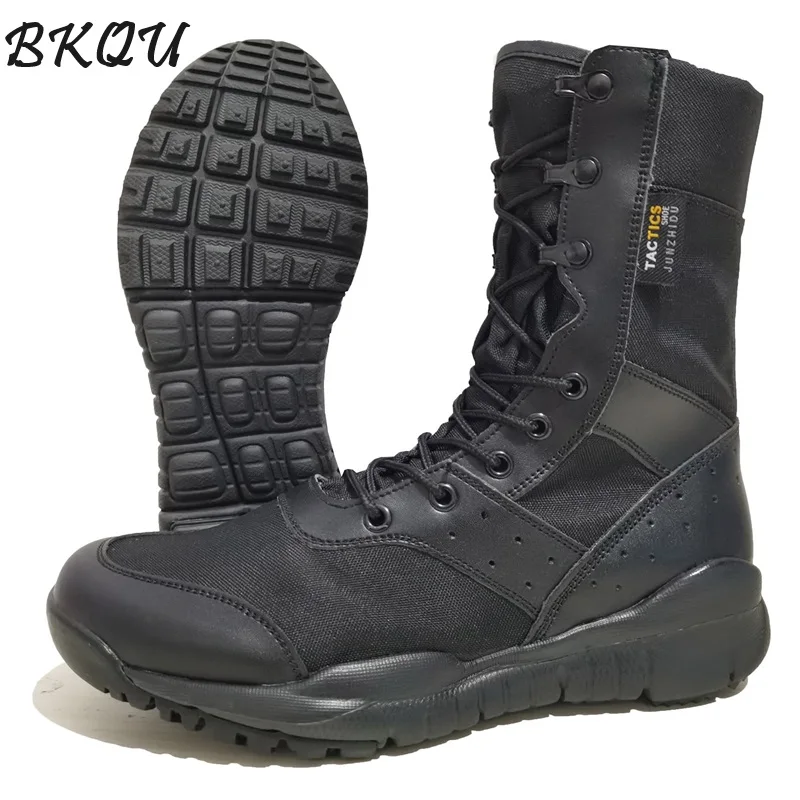 BKQU Summer Breathable Men\'s Combat High Top Tactical Desert Combat Ultralight Boots  High Quality Outdoor