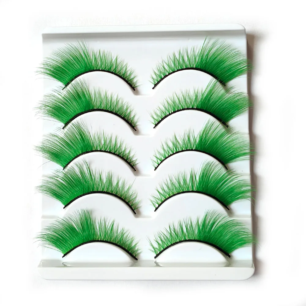 3D 밍크 인조 속눈썹, 레드 핑크 블루 그린 퍼플 컬러 속눈썹, 레인보우 섬모 블랙 밴드, 부드러운 수제, 5 쌍 색상