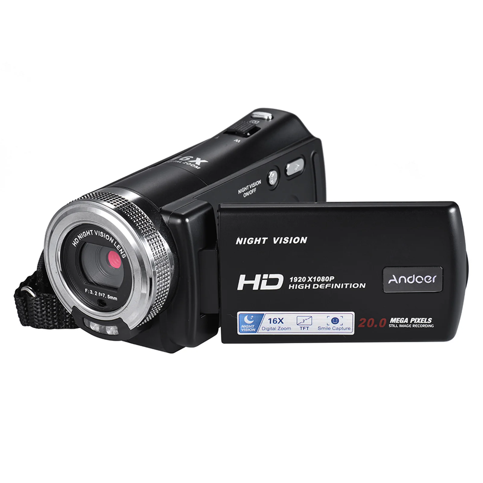 Full HD Video Camera 16X Digital Zoom Andoer V12 1080P Portable Camcorder Night Vision Face Detection Video Camera Fast Delivery