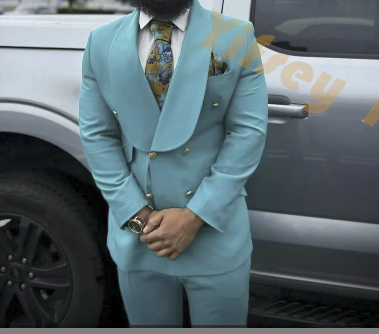 

Бирюзовый мужской костюм-двойка на заказ: пиджак и брюки, двубортный, для торжественных мероприятий, свадеб, женихов, повседневной носки, мужская одежда