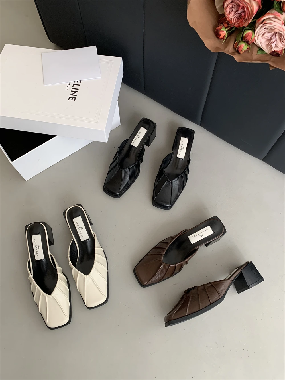 

Thick Heel British Style Square Head Heelless Lazy Mueller shoes female Luxury Slides 2024 Summer New Comfy Women Fashion Sandal