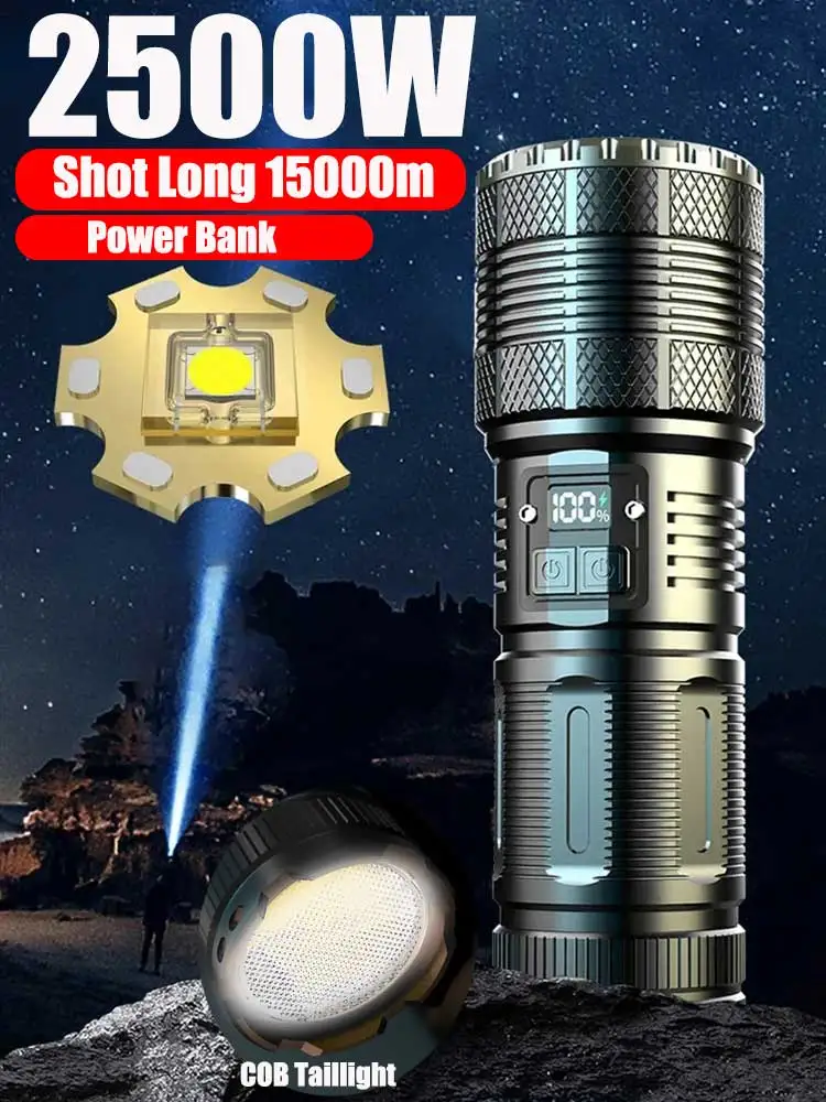 9900000LM Ultra Bright Torch Built-in Battery Flash Light Emergency Spotlights 9km 2500W Most Powerful Led Flashlights Tactical