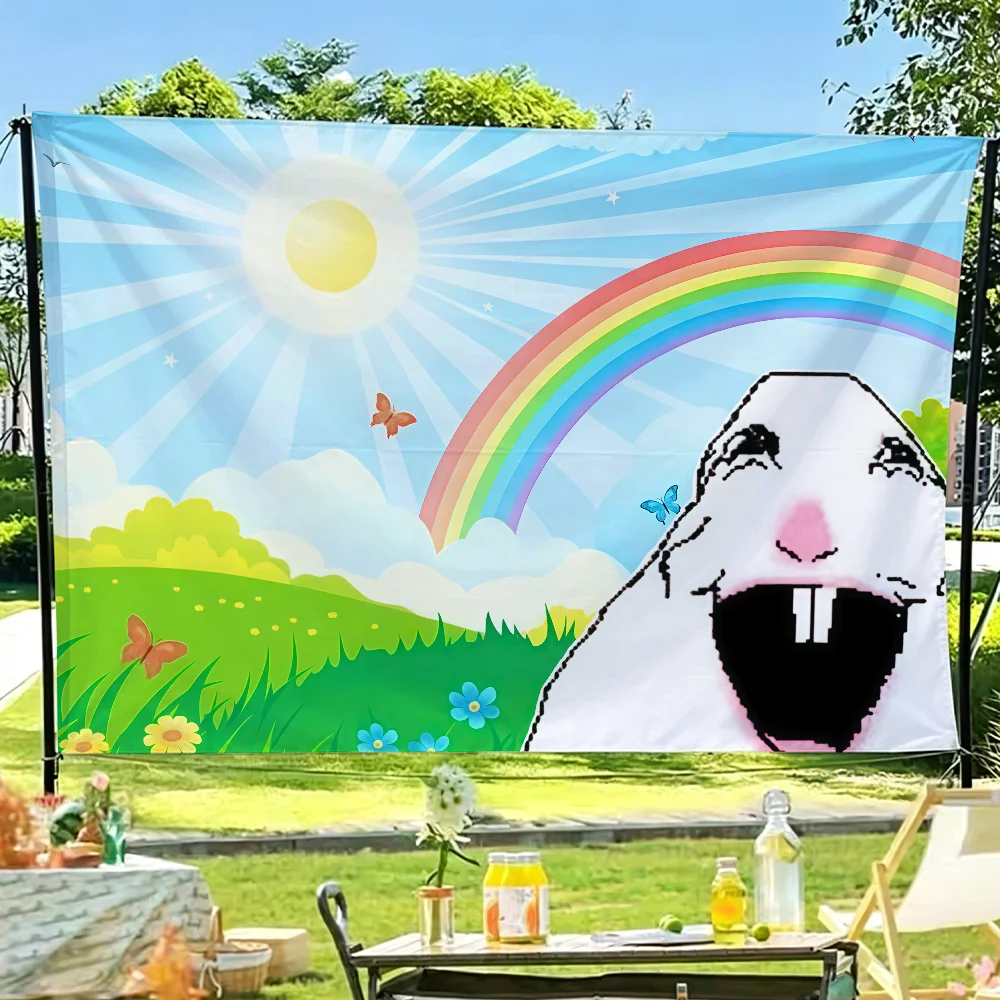 Hamster Meme Sun Shines Flagge für Gartenparty, Wohnzimmer, Zuhause, Balkon, Wanddekoration, Banner, Schlafzimmer, Outdoor-Wandteppich – Detail 5