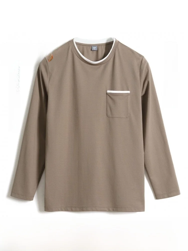 

Свободная футболка с длинным рукавом и круглым вырезом для мужчин среднего и старшего возраста, осенняя мода, дышащая, влагоотводящая, комфортная.