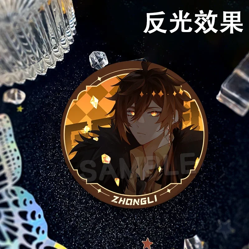 Game Impact Wanderer Kaedehara Kazuha Tighnari Zhongli Reflective Badge 75mm/58mm Backpack Brooch Keychain Accessories Gifts