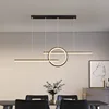 현대 간단한 긴 스트립 Led 다이닝 룸 펜던트 조명 서클 레스토랑 주방 교수형 램프 샹들리에 바 램프 비품 1
