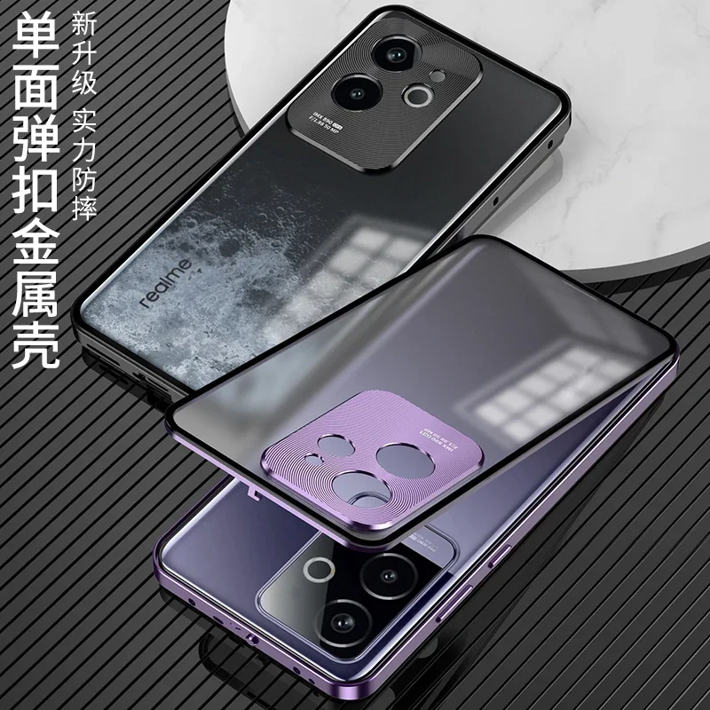 For Realme GT6 China Version Case Aluminum Metal Frame Front and Back Cover For Realme GT 6 CN Magnetic Shockproof Bumper Funda