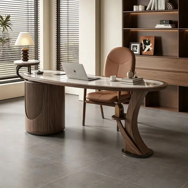 North American black walnut light luxury solid wood slate new Chinese curved office furniture