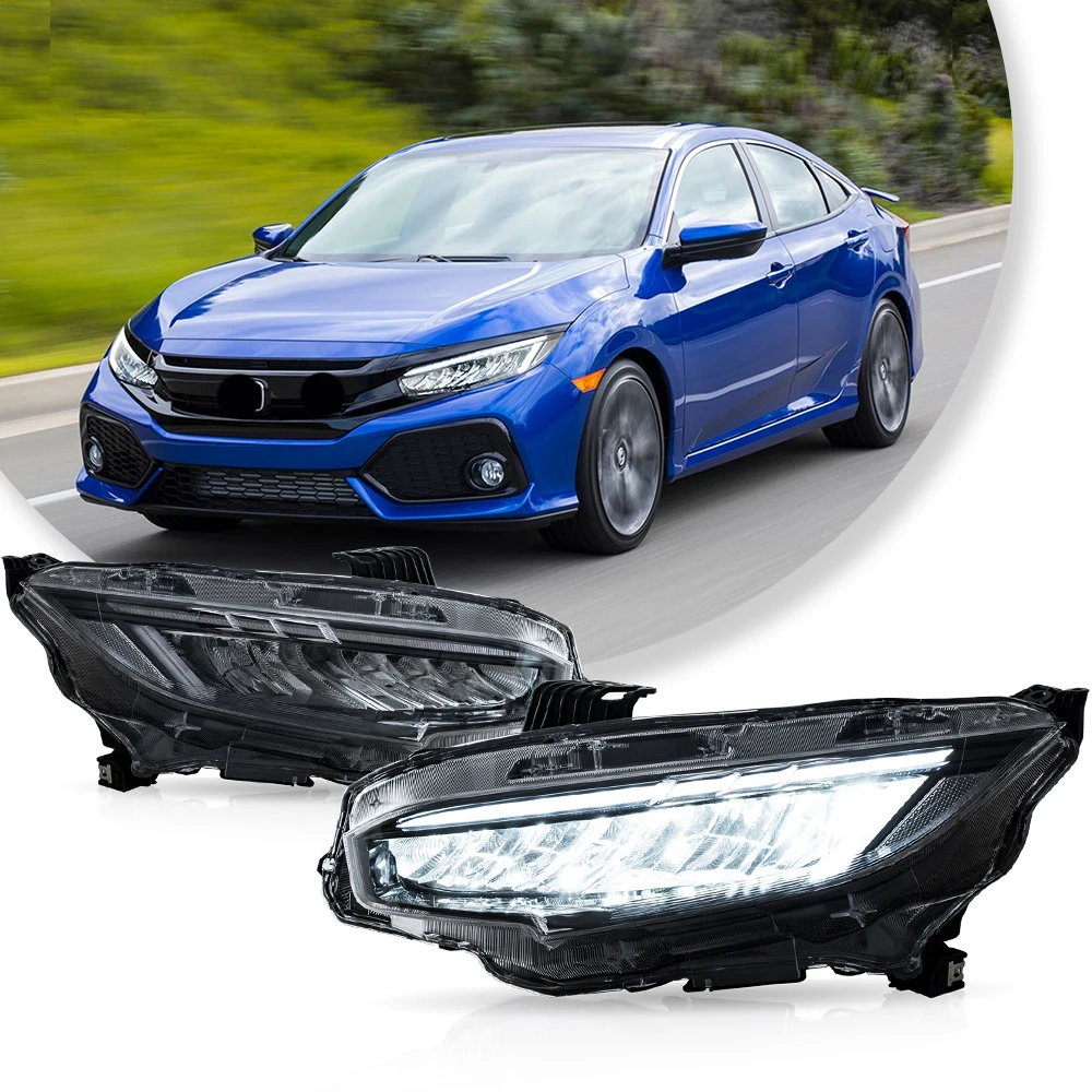 Vland 16-21 Civic 10th Gen LED Reflection Bowl Headlights Chrome