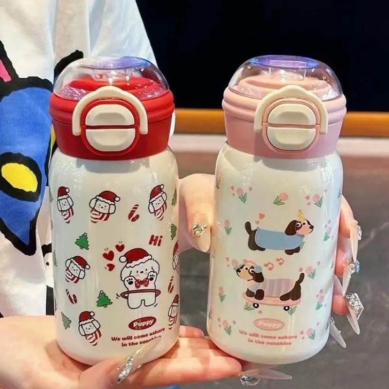 

Kawaii Puppy Water Bottle For Kids School Plastic Ice Coffee Juice Tea Water Cup With Straw Portable Drinking Bottle BPA Free