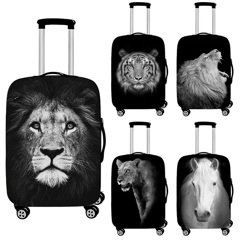 

Black White Animals Luggage Cover Lions Tigers Horses Pattern 18-32 Inch Suitcase Covers High Elastic Travel Trolley Case Cover