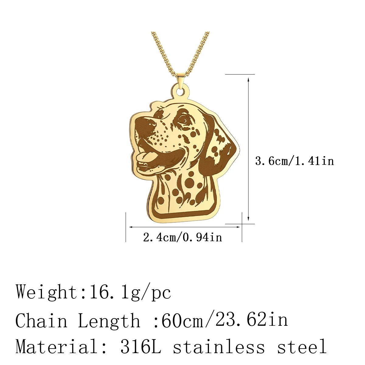 Kinitial Lovely Animal Dalmatian Pendant Necklace Women Girls Stainless Steel Men Necklace Vintage Jewelry