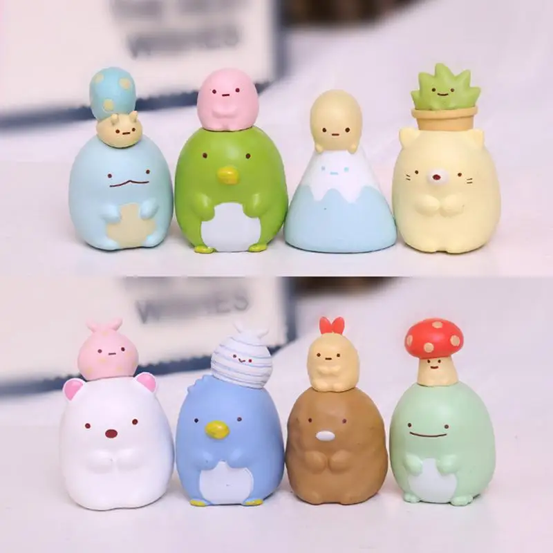 

8pcs Corner Creature Desk ornament cute Japanese Style Penguin white bear shrimp cake Animals decoration kids gifts