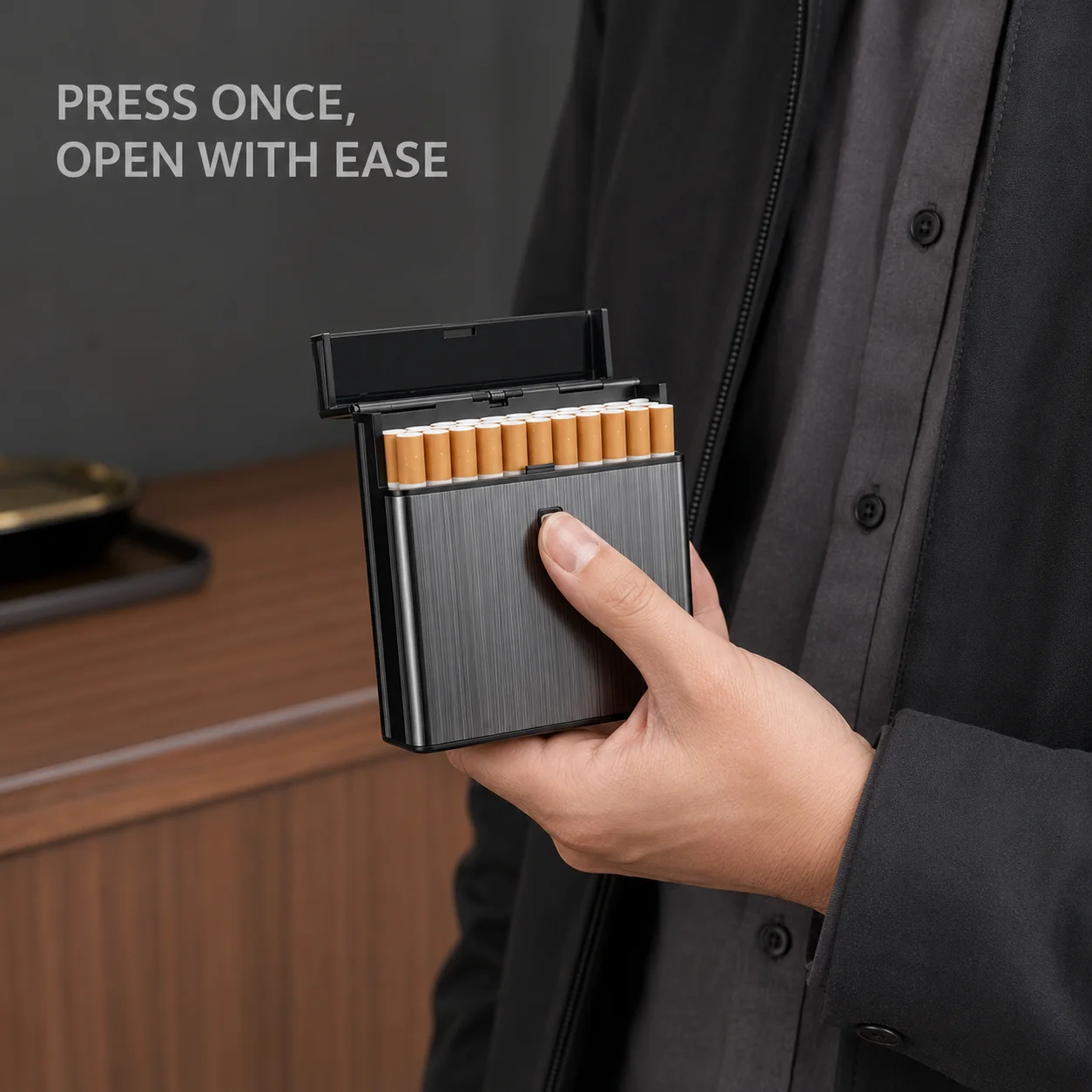 Large Capacity Cigarette Case Automatic Flip Cover Hold 40pcs Cigarettes Anti Pressure Portable Pocket Storage Box Smoking Tools