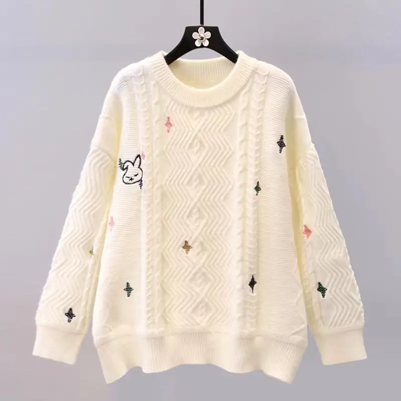 Autumn/Winter Women's Set Korean Loose Knitted Lazy Style Sweater+High Waist Wide Leg Jeans Two Piece Set Trendy