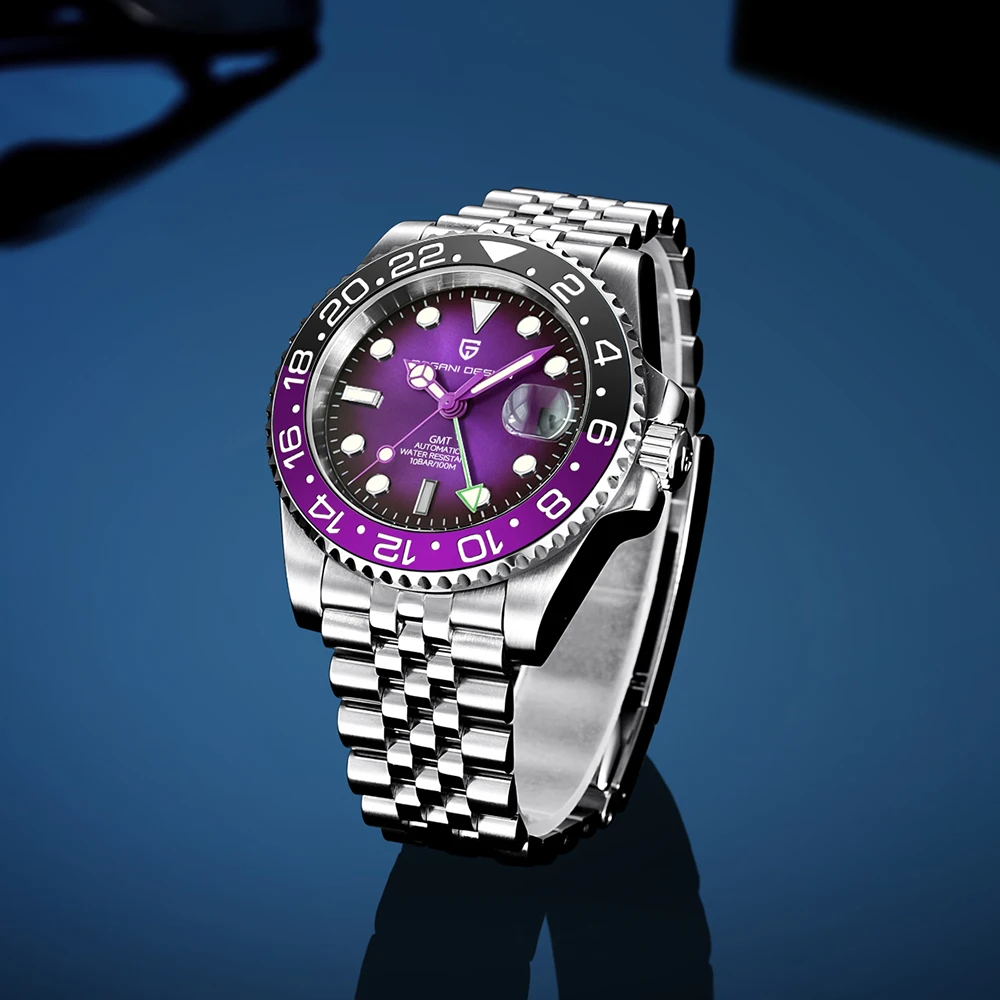 40mm Men Watch PAGANI DESIGN GMT Mechanical Wristwatch Sapphire Glass Automatic Watches 100M Waterproof Sport Watch Men PD-1662