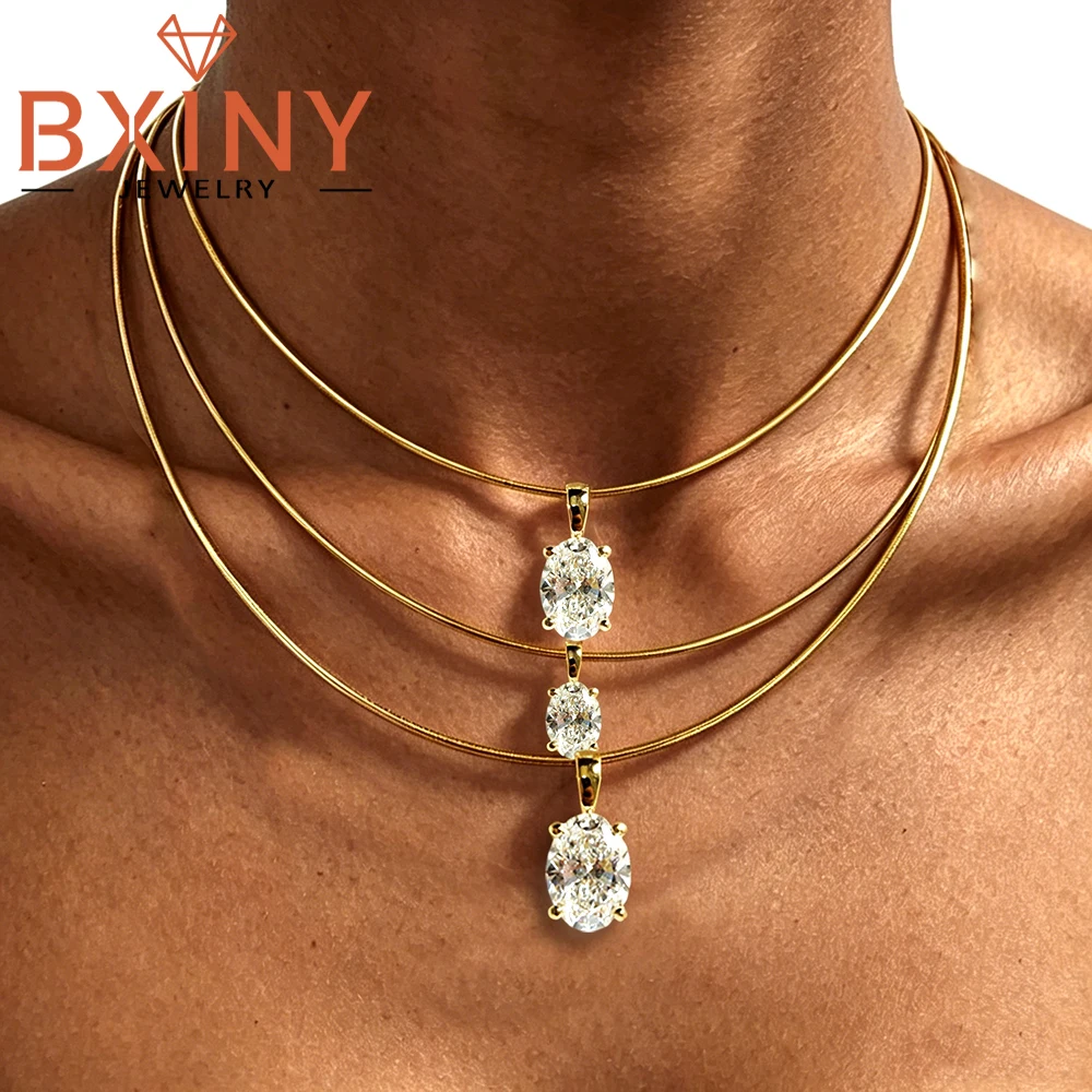 BXINY 3-5carat Oval Cut Moissanite Collar Choker Necklace 100% S925 Silver Solitaire Diamond Pendant NeckChain Gift Fine Jewelry