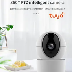 Cámara de seguridad TUYA de 1080P, Monitor de bebé, cámara inalámbrica WiFi, seguimiento inteligente, rotación panorámica de 350 grados