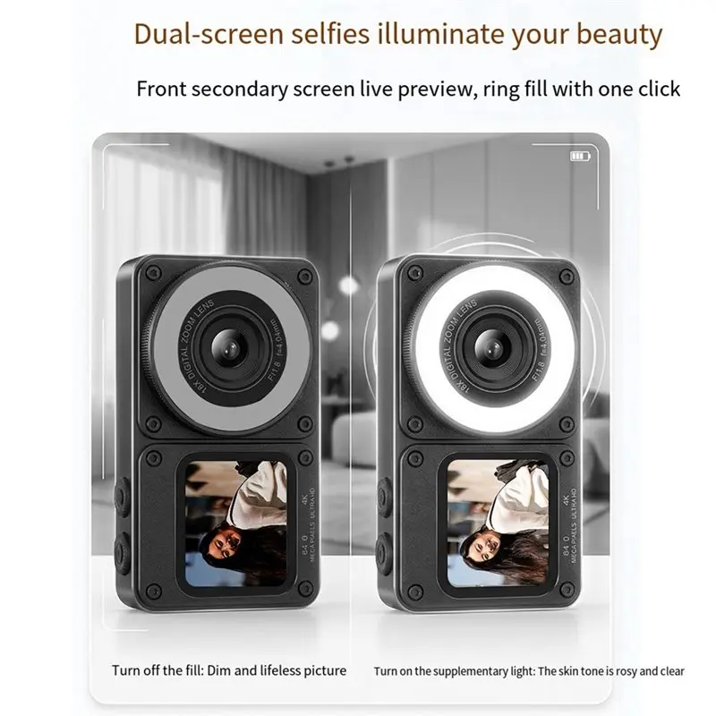 B03B-4K Dual-Screen CCD Digital Camera 64MP Pixel 18X Zoom Photography Camera Beauty Mode With 2.8//1.83 Inch Screens