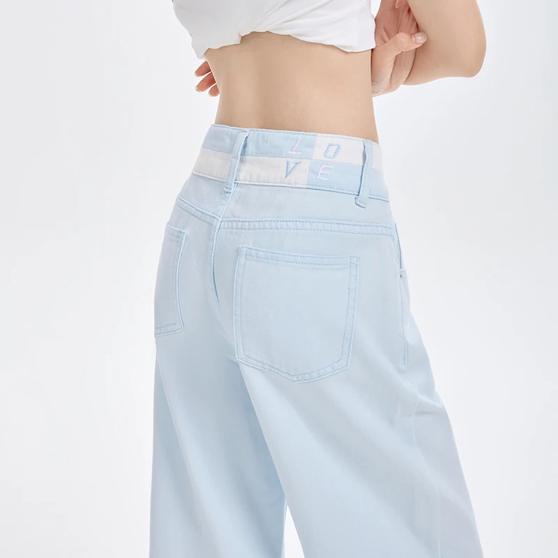 فضفاض عادية واسعة الساق الدنيم السراويل الصيف جديد رقيقة 100% القطن المرأة عالية الخصر Y2K التباين خياطة كل مباراة فضفاض الجينز