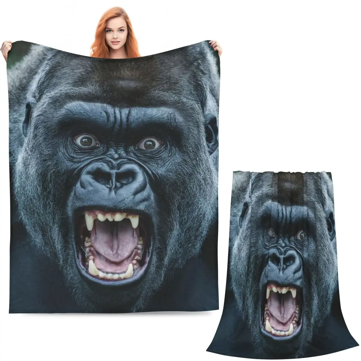 Gorilla Cubs Close-Up Face Print  Blanket Soft Warm Flannel Throw Blanket Bedspread for Bed Living room Picnic Travel Home Sofa