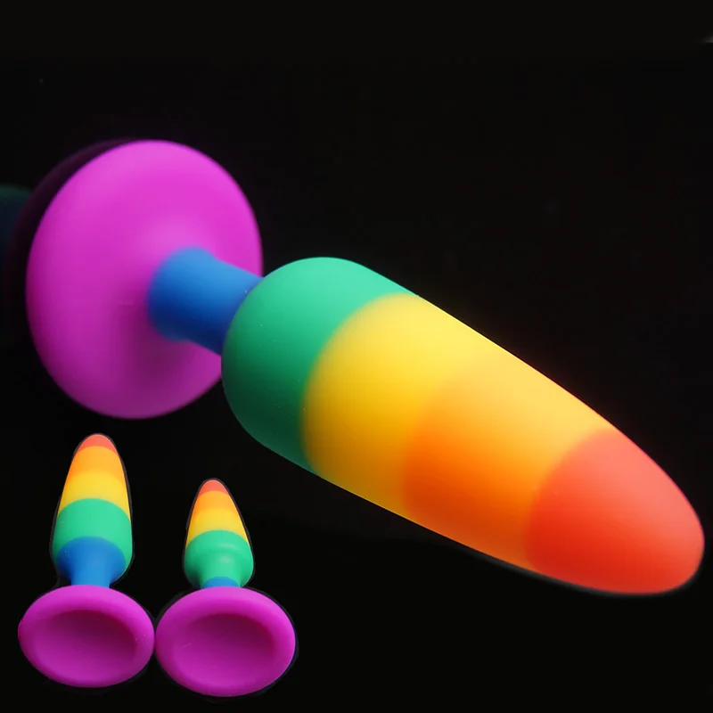 Tapones para los glúteos de colores del arco iris, tapón anal del ano del culo del silicón líquido con juguetes sexuales de la base de la ventosa, analplug Buttplug Butplug