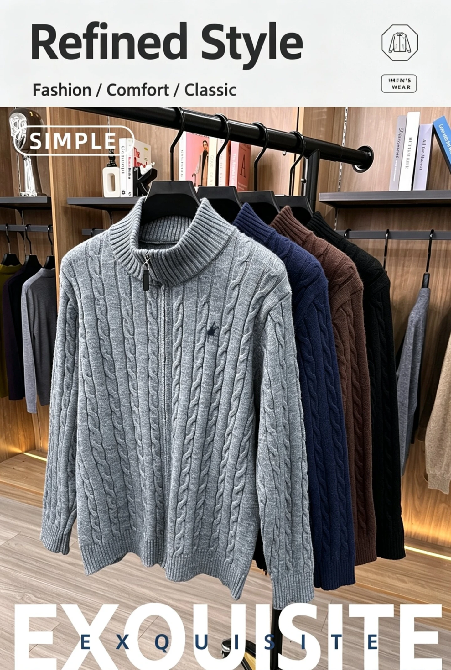 High-End Mode Reißverschluss Kragen Pullover Männer Winter verdickt warme neue Jacke Luxusmarke schöne Pony Stickerei Casual Komfort Stricken Sweater – Detail 2