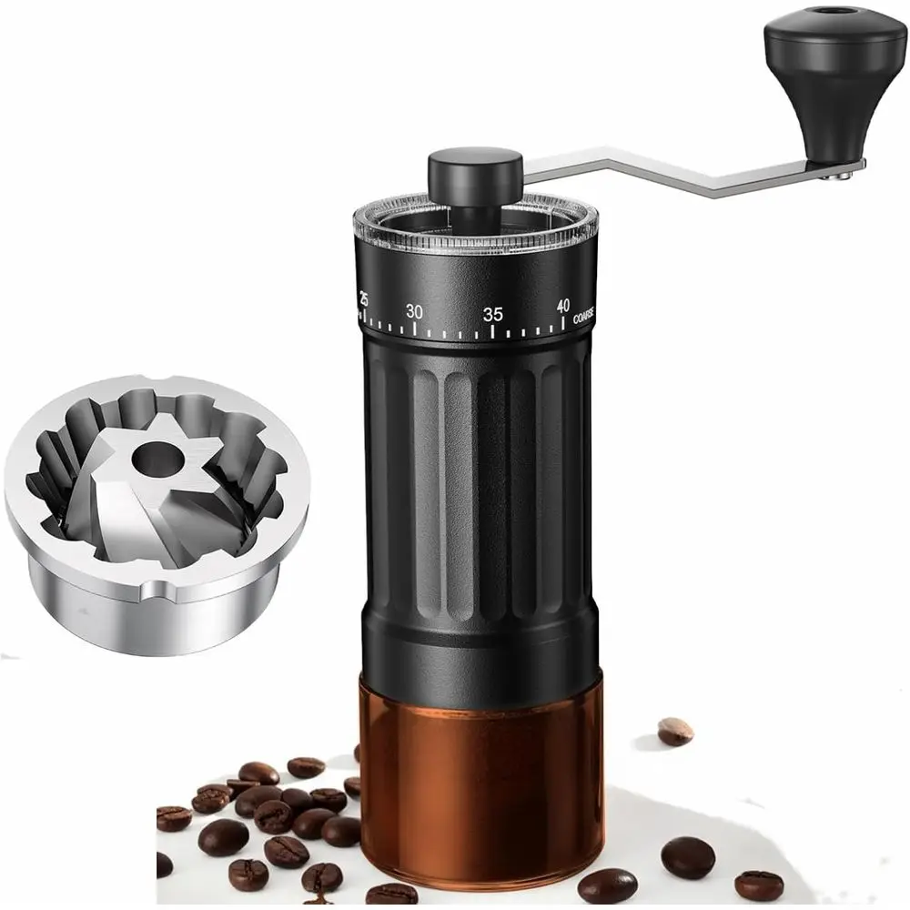 

Portable Manual Coffee Grinder with CNC Stainless Steel Burr, 40 Adjustable Settings for Hand Coffee Grinder with 30g Capacity