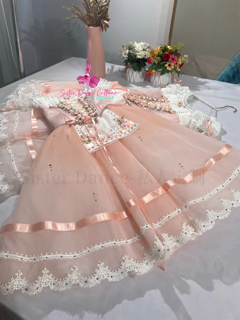 High-end professional split pink gradient ballerina skirt can't hold daughter Gabelia Giselle's variation costume