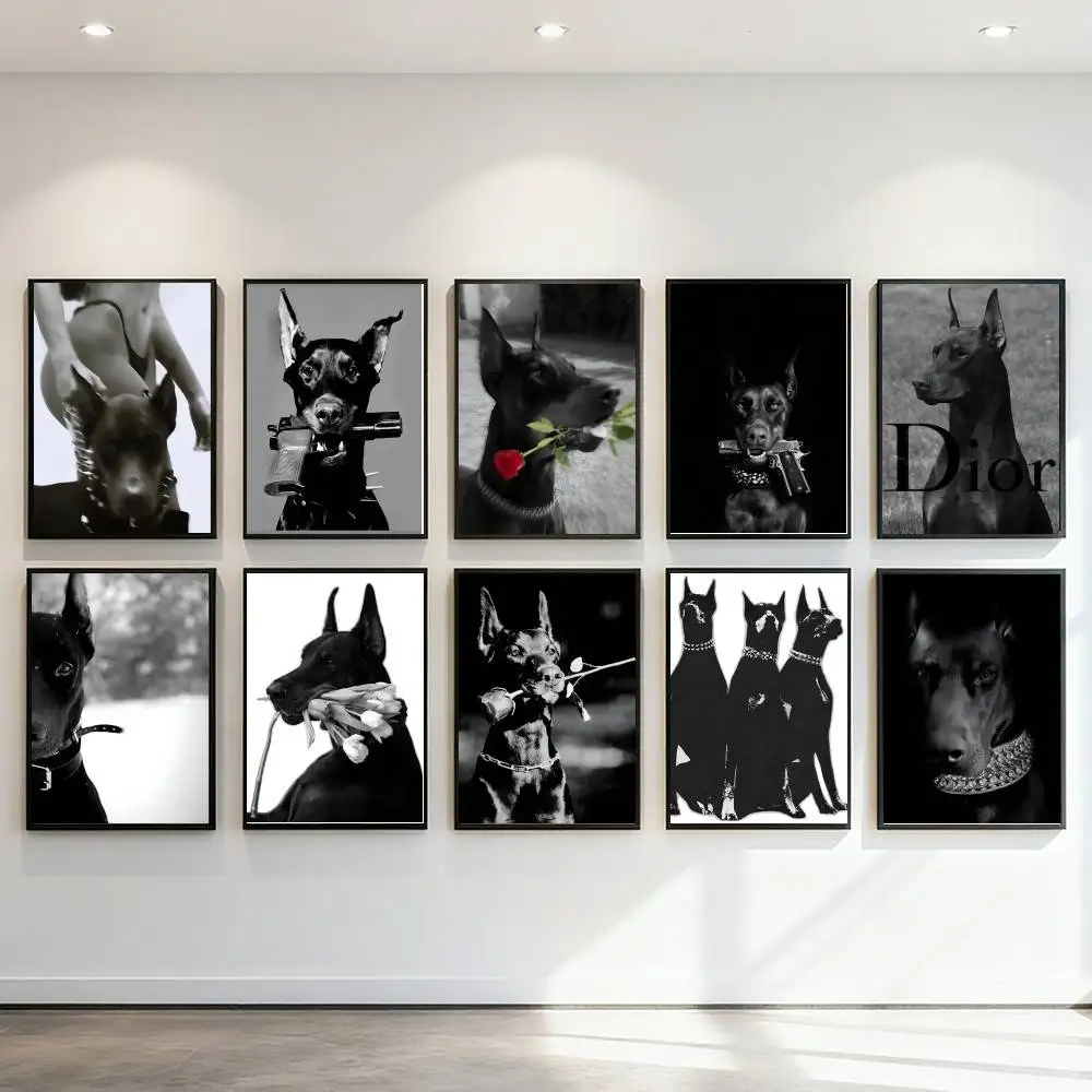 Hypebeast Modern Black White Doberman Gun Luxury Fashion Poster Art Print Anime Style Home Decor Ideal Gift Perfect Room Decor