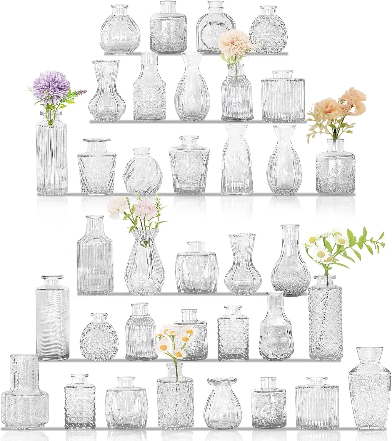 36-Piece Clear Glass Bud Vase Set, Vintage Style for Wedding Centerpieces and Home Decor