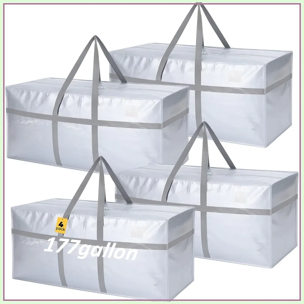 

Extra Large 177 Gallon Moving Bags, Heavy Duty Storage with Strong Zipper, 4 Pack Jumbo Totes for Travel Clothes Dorm