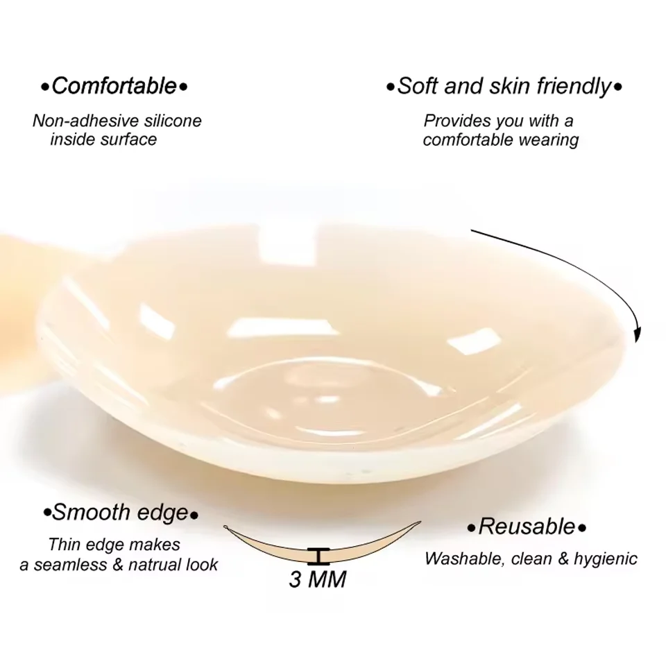 Adhesive Reusable Nipple Cover Silicone Pasties No Show Sticky Bra Liner Reusable Breast Petals Stick On Bra for Women