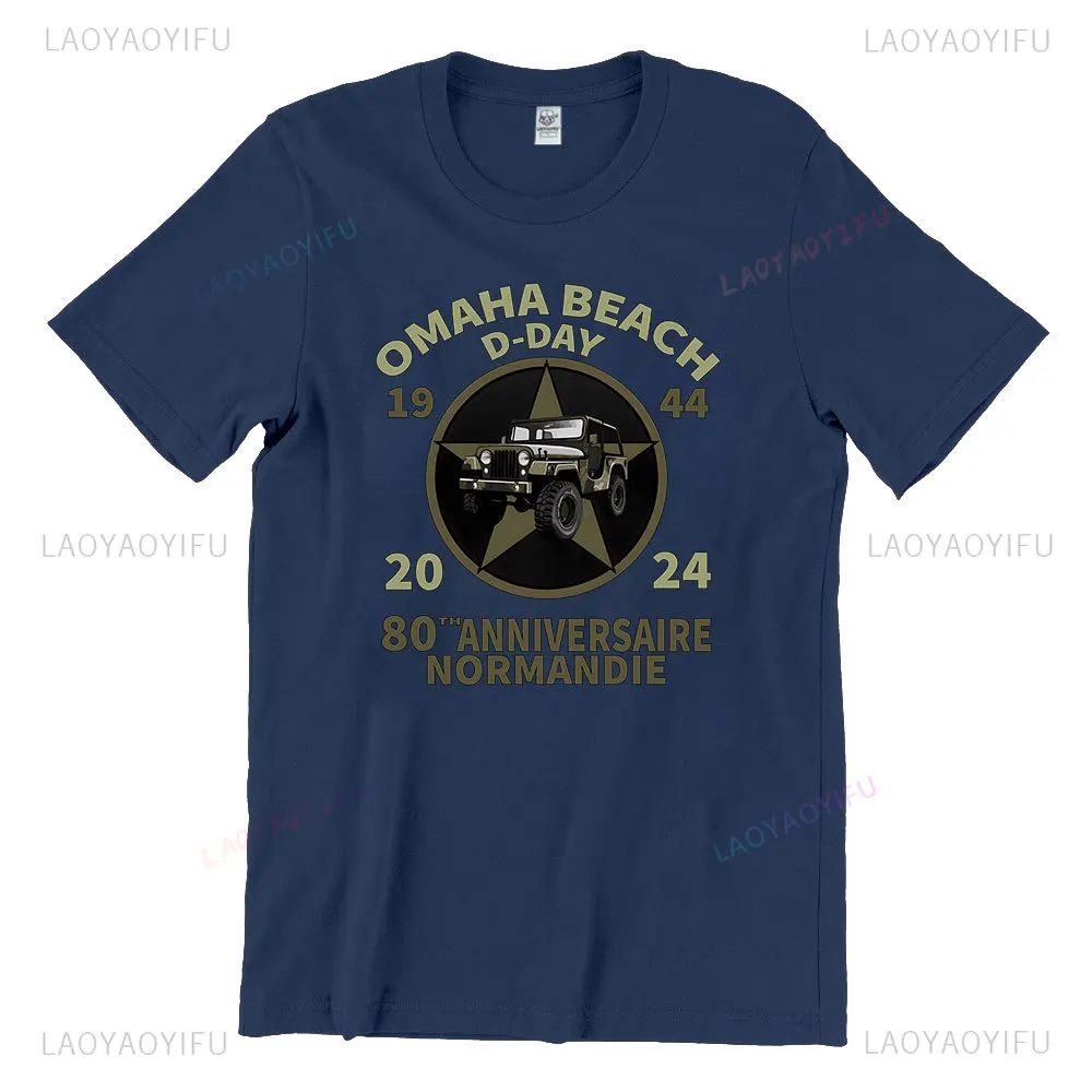 D-Day Shirt Omaha Beach Normandy Landings 80th Anniversary 1944-2024 Veteran Retro Cotton T-Shirt Gift Remembrance Day Tee