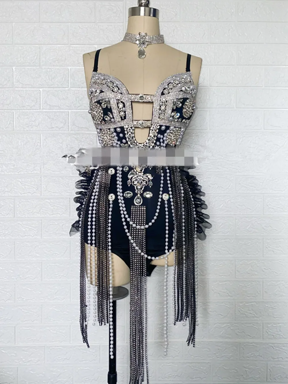Shiny Rhinestone Bodysuit Pole Dance Clothes Pearl Jumpsuit Gogo Dancer Outfit Singer Drag Queen Costume Party Clothing yj288